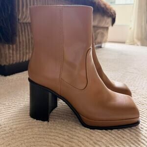 Chunky tan camel ankle boots